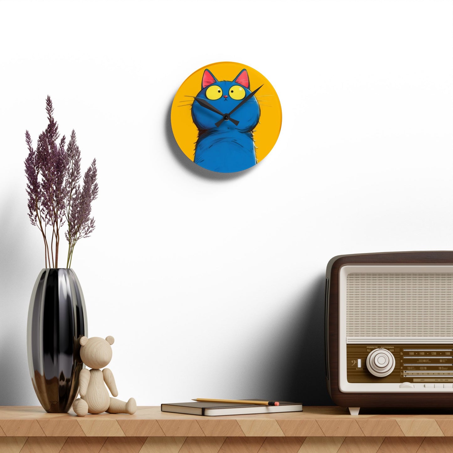 Stylish Acrylic Wall Clock with AI Persian Cat Design – A Unique Décor Piece for Homes and Offices