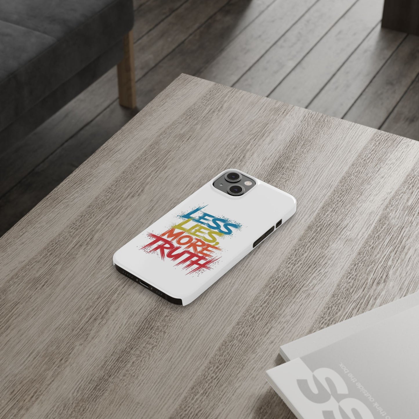 Slim Phone case Less Lies More Truth Typography Phone Case Design, Motivational Typography Phone Slim Cases Design, Slim Phone Case Typography Design