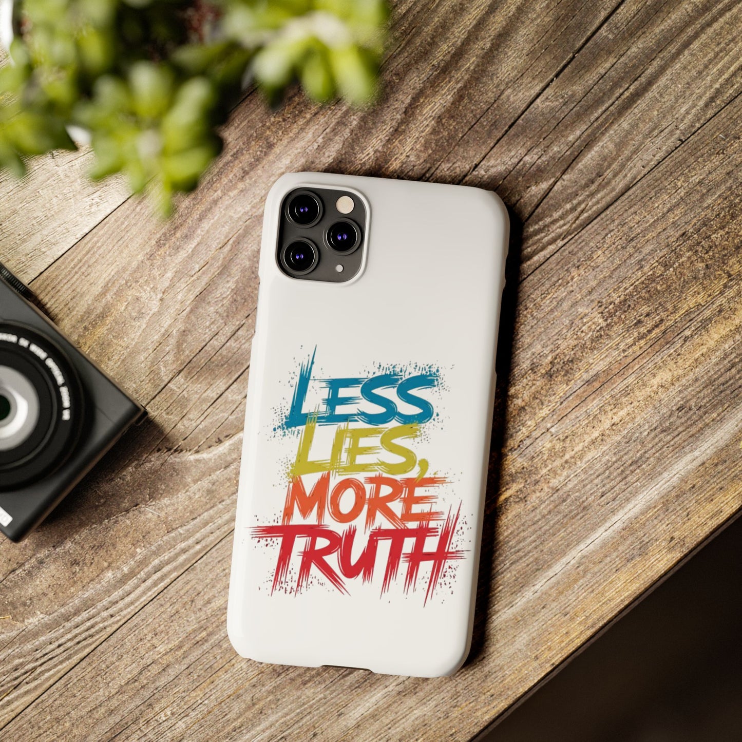 Slim Phone case Less Lies More Truth Typography Phone Case Design, Motivational Typography Phone Slim Cases Design, Slim Phone Case Typography Design