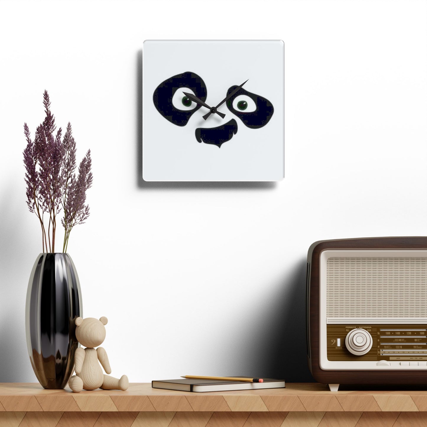 Adorable Acrylic Wall Clock with AI Panda Face Design – A Charming Addition for Home & Office Décor, AI Panda Face Design Wall Clock, Best Gift For Home Decor