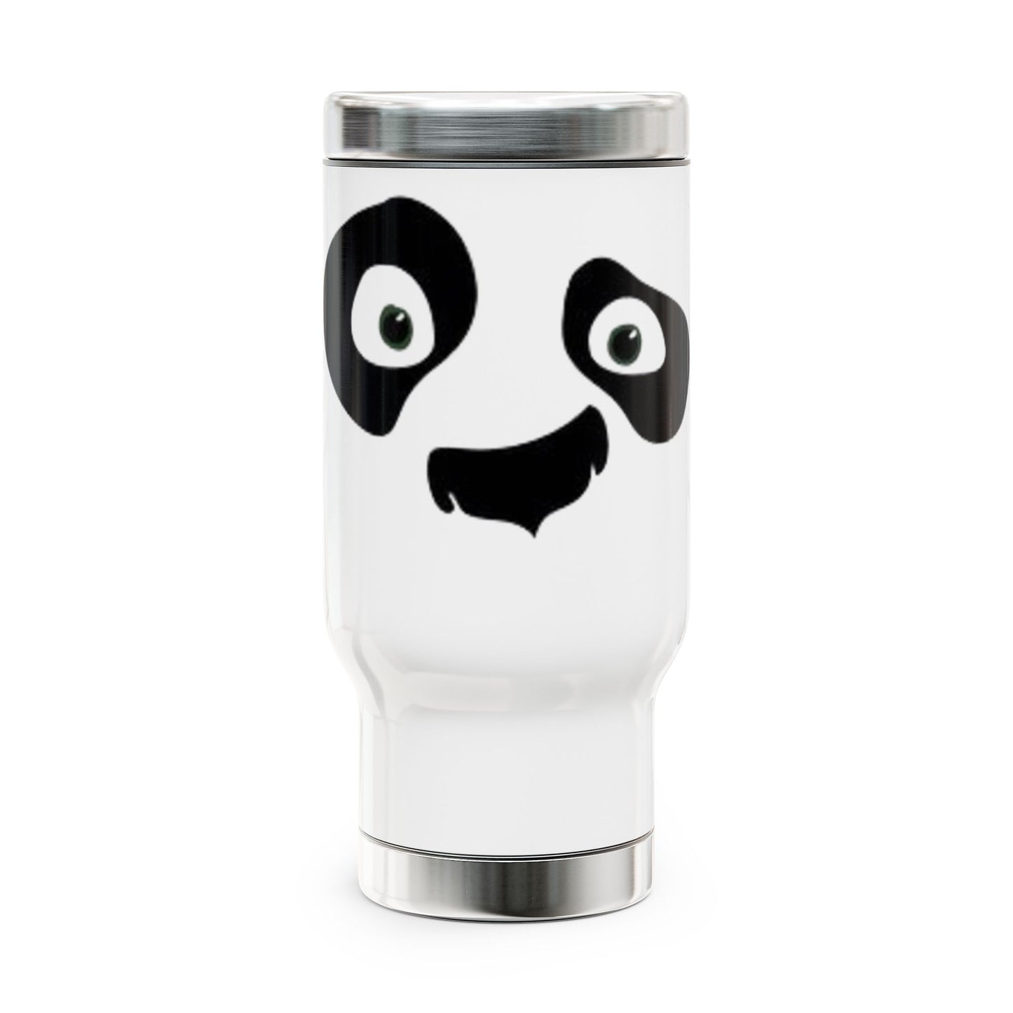 Stainless Steel Travel Mug with Handle – AI-Designed Panda Face for Coffee Lovers at Home or On-the-Go, AI-designed Panda Face graphic Steel Travel Mug with Handle