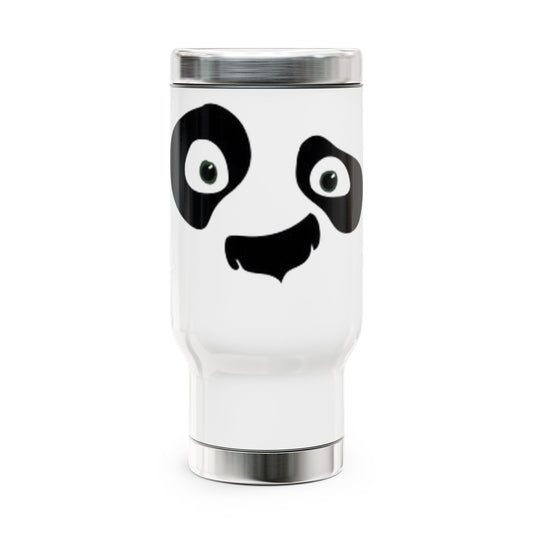 Stainless Steel Travel Mug with Handle – AI-Designed Panda Face for Coffee Lovers at Home or On-the-Go, AI-designed Panda Face graphic Steel Travel Mug with Handle