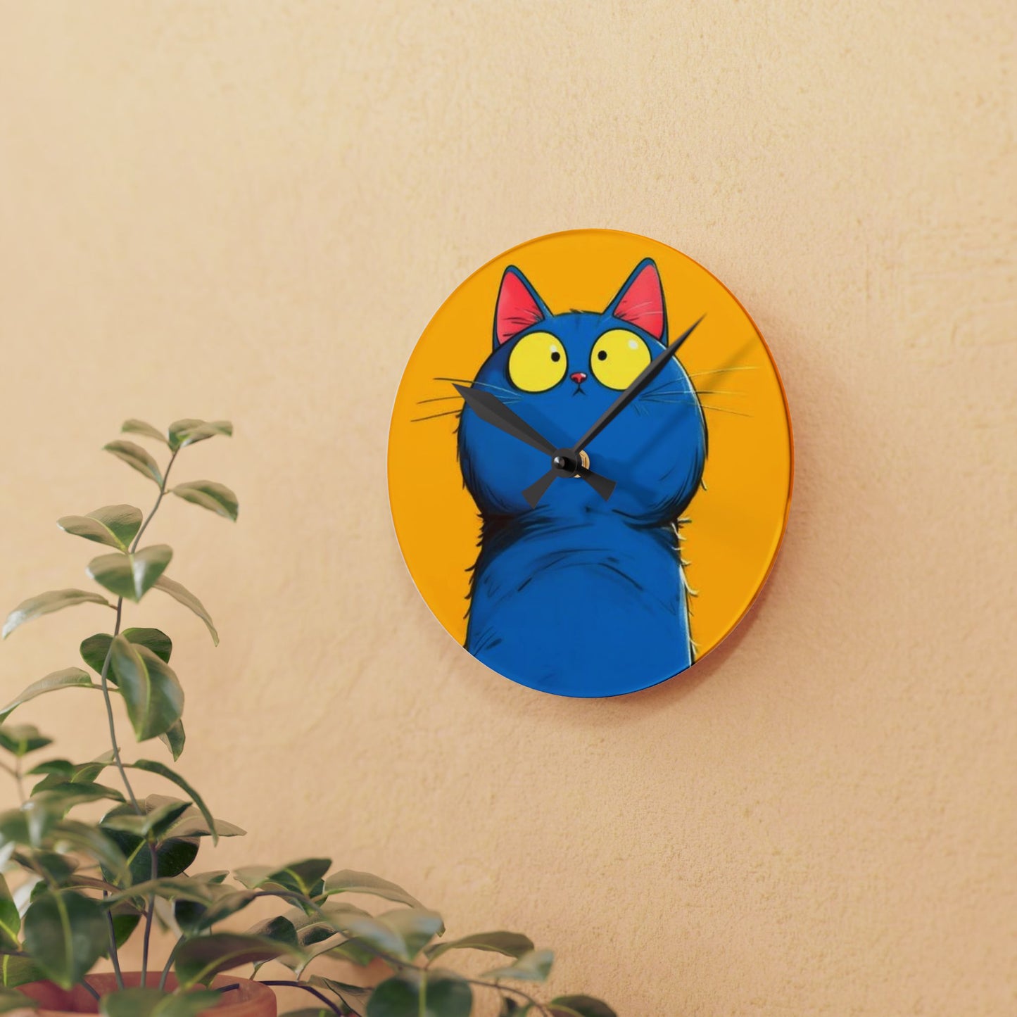 Stylish Acrylic Wall Clock with AI Persian Cat Design – A Unique Décor Piece for Homes and Offices