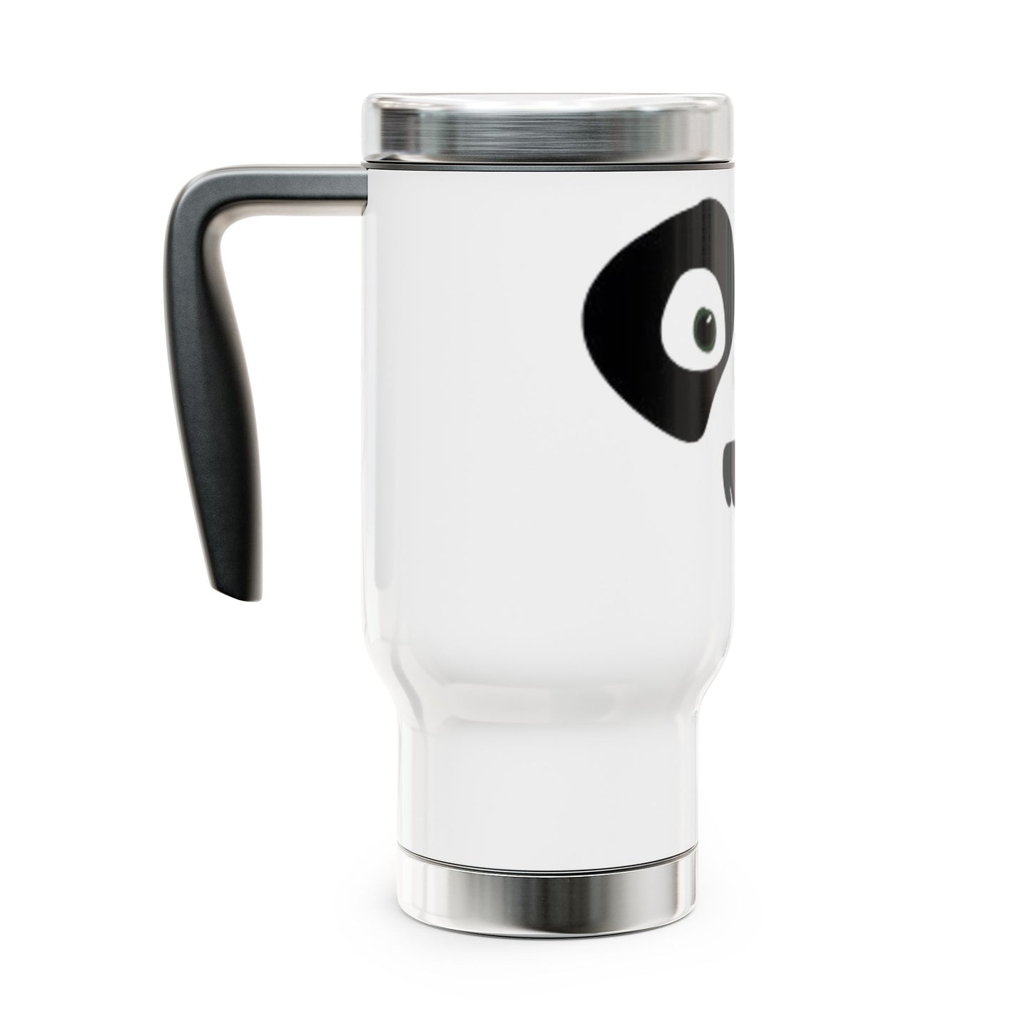 Stainless Steel Travel Mug with Handle – AI-Designed Panda Face for Coffee Lovers at Home or On-the-Go, AI-designed Panda Face graphic Steel Travel Mug with Handle